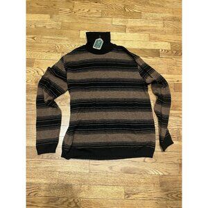 Irish Chrone Men's Slimmer Fit Strech Turtleneck Italian Sweater Black/Brown